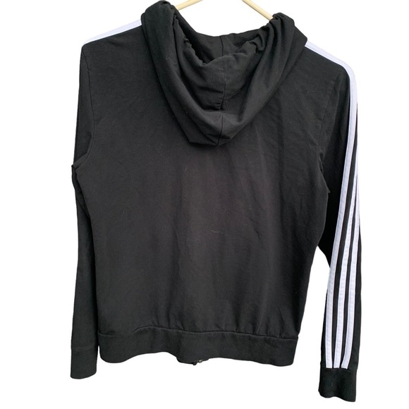 Adidas 3 Stripe Black and White Full Zip Hoodie Sweatshirt Jacket Size Medium - Picture 4 of 6